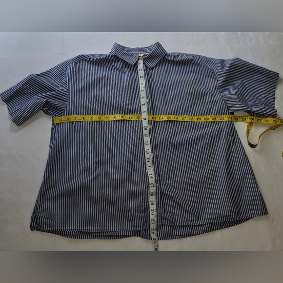 Short Sleeve Blue and White Striped Summer Shirt Lg - Picture 3 of 8